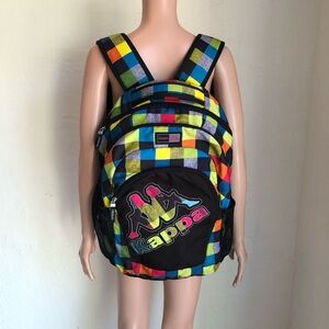 Kappa Large Logo Checkerboard Backpack Multicolored Adjustable Straps Mesh Back
